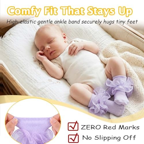 Baby Girls Ruffle Socks Double Layer Lace Turn Cuff Dress Socks - Image 4