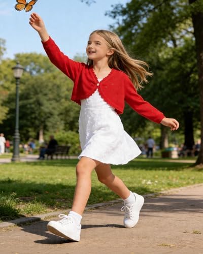 Girls Cardigan, Girls Bolero Shrug Sweater, Kids Knit Hollow Out Long Sleeve - Image 5