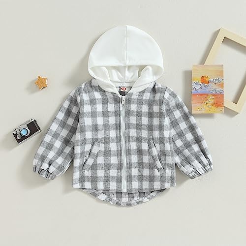 Douhoow Toddler Baby Plaid Jacket Baby Boy GIrl Flannel Hoodies Zip Up Hooded - Image 3