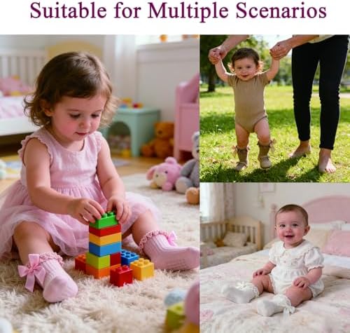 Baby Girl Socks, Ruffle Grip Bows, Toddler Newborn Infant, 6 Pairs - Image 2