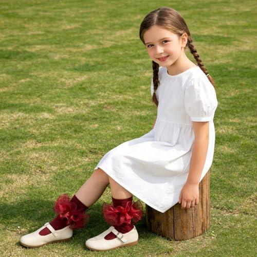 Girls Ruffle Socks Double Lace Turn Cuff Frilly Church Dress Socks - Image 2