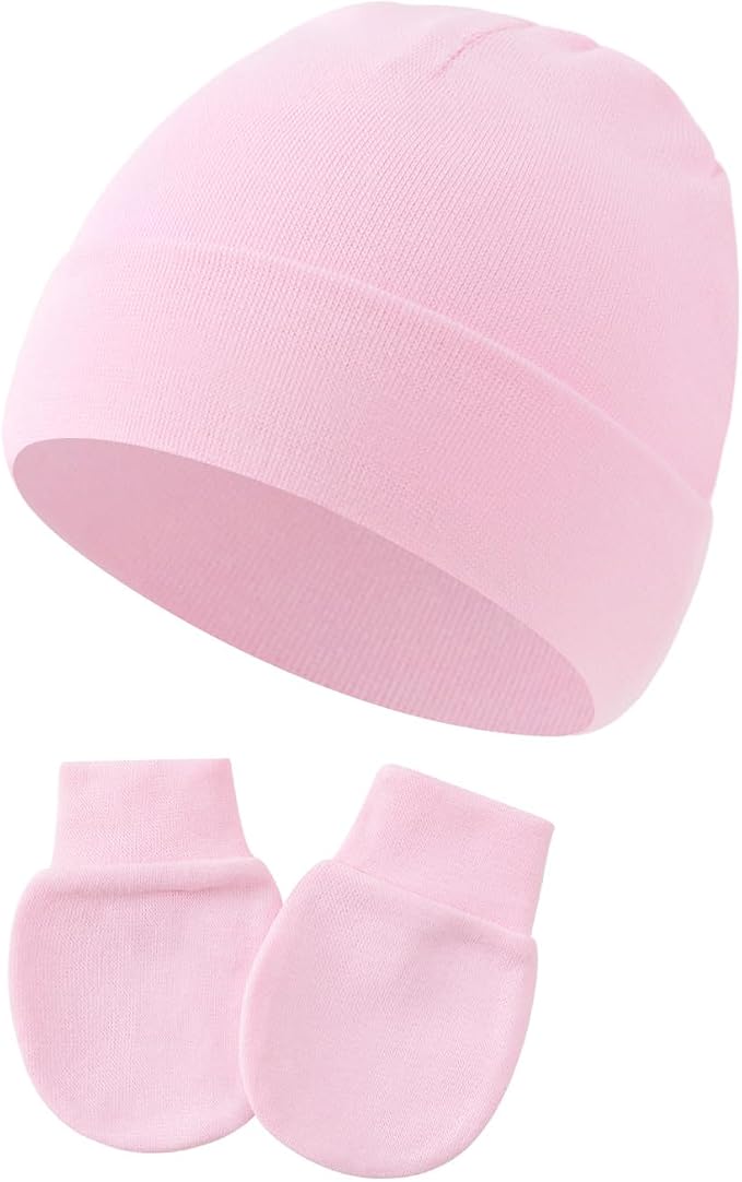 Newborn Hats Mittens Set Cute Baby Girls Boys Cotton Beanie hat Gloves by Wxllzlife