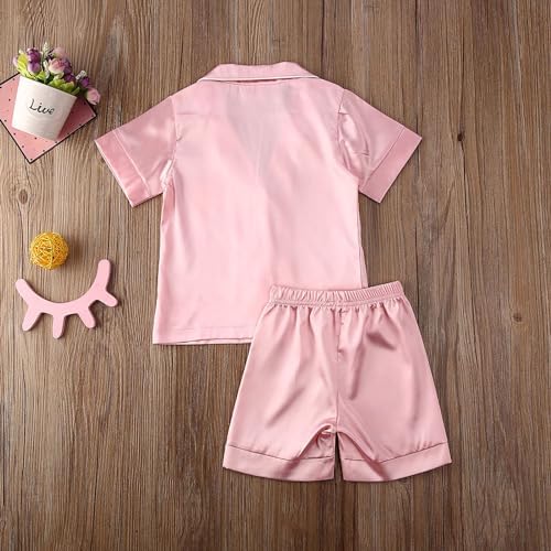 Kids Baby Girl Boy Satin Pajamas Set Button Down Sleep Shirt Top+Long Pants - Image 4
