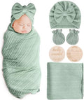 AQOKKA Newborn Receiving Blanket Wheat Ear Bow Hat Mitten Set | 4 Set Receiving by AQOKKA