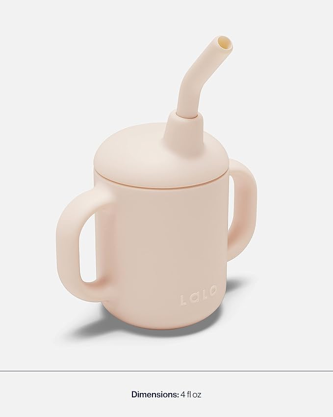 Lalo Little Cup 2-Pack, Non-Toxic Silicone Straw Cup with Handles - Baby and Toddler Sippy Cup - Mini Cup and Straw Training System, 4oz, Grapefruit