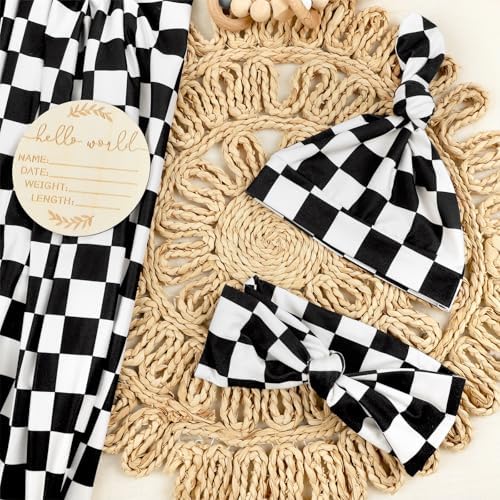 Newborn Swaddle Blanket with Hat Set, Baby Receiving Blankets 30"x30" - Image 2