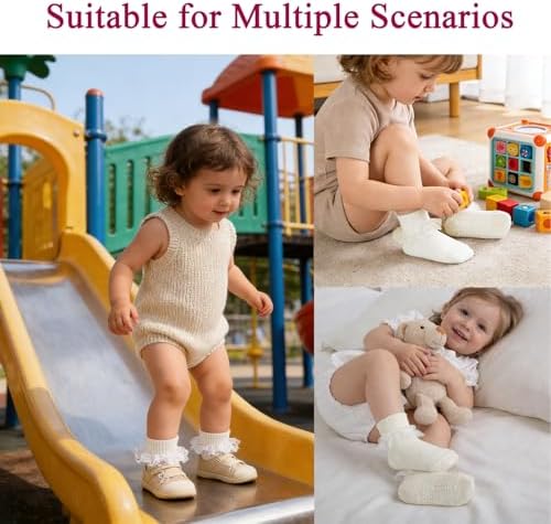 Baby Girl Ruffle Socks with Grips Lace Frilly Ankle Dress Socks - Image 5