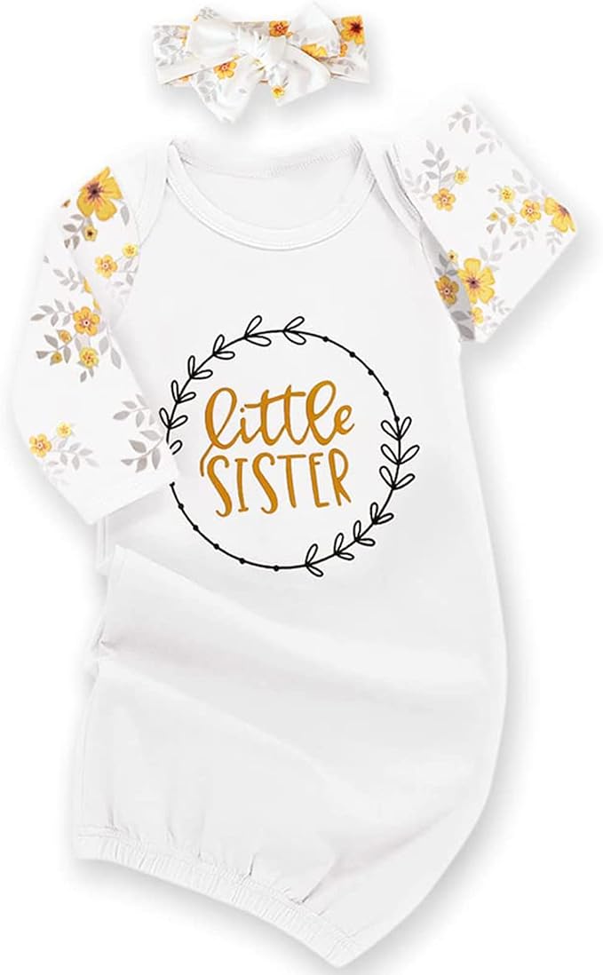 AMAWMW Newborn Baby Girl Little Sister Sleeper Gown Stripe Long Sleeve by AMAWMW