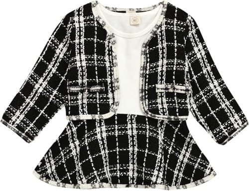 Toddler Kids Baby Girls Plaid Skirt Set Cardigan Jacket Coat + Tutu Dress Set by BOIZONTY