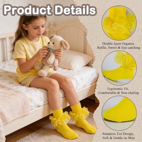 Girls Ruffle Socks Double Lace Turn Cuff Frilly Church Dress Socks - Image 5