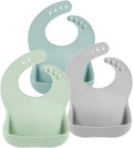 PandaEar Set of 3 Silicone Baby Bibs, Waterproof Soft Adjustable Bibs by PandaEar
