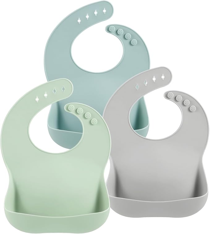 PandaEar Set of 3 Silicone Baby Bibs, Waterproof Soft Adjustable Bibs by PandaEar