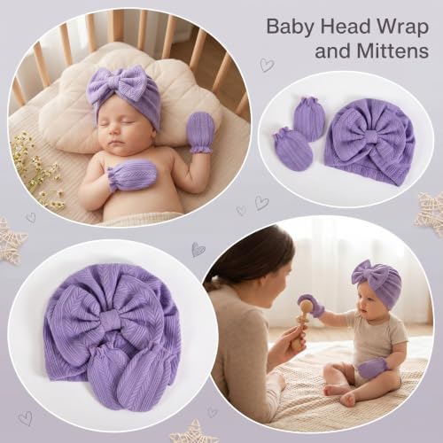 Newborn Baby Girl Hat Mittens Preemie Soft Hospital Bow Hats Beanie No Scratch - Image 3