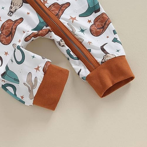 Western Baby Cowboy Clothes Neutral Zipped Fall Romper Outfit - Image 6