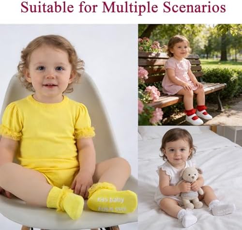 Baby Girl Ruffle Socks with Grips Lace Frilly Ankle Dress Socks - Image 5