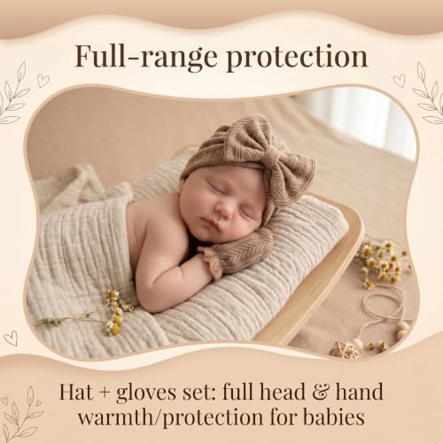 Newborn Baby Girl Hat Mittens Preemie Soft Hospital Bow Hats Beanie No Scratch - Image 3