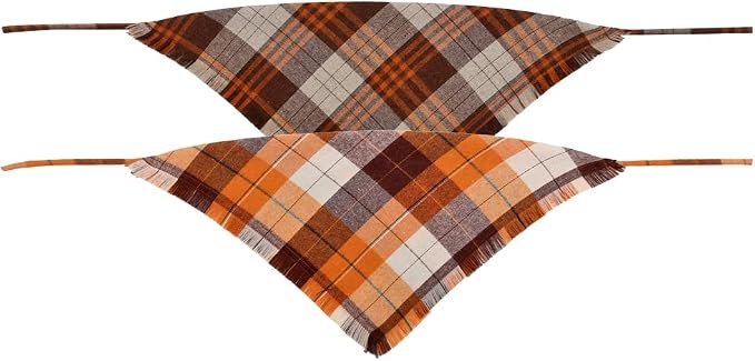 Fall Dog Bandana Autumn Thanksgiving Plaid Reversible Triangle Bibs Scarf - Image 2