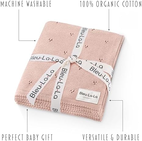 100% Luxury Organic Cotton Pointelle Knit Baby Quilt Blanket - Image 3