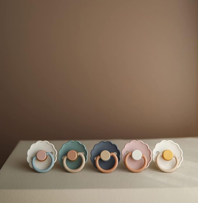FRIGG Daisy Natural Rubber Baby Pacifier | Made in Denmark | BPA-Free (Aurora/Bright White, 6-18 Months) 2-Pack