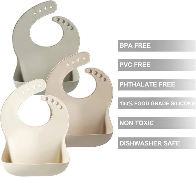 PandaEar Set of 3 Silicone Baby Bibs, Waterproof Soft Adjustable Bibs - Image 5