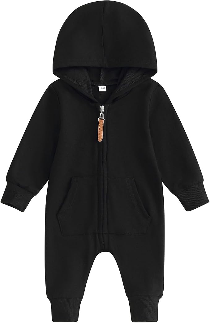 Infant Baby Boy Girl Clothes Solid Hoodie Romper Zip Up Long Sleeve Hooded by DNOMAID+YZARC