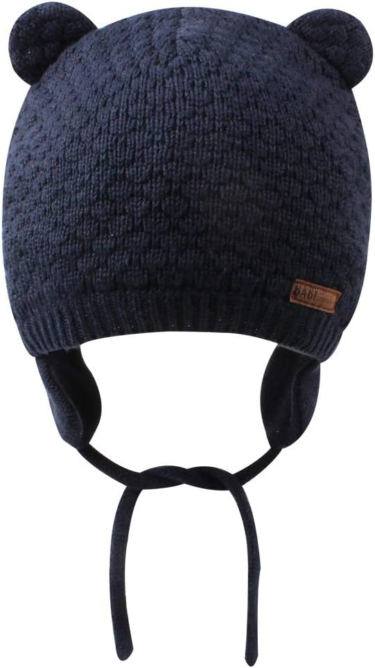 BAVST Baby Beanie Hat for Winter with Earfalp Cute Bear Kids Toddler Girls Boys Warm Knit Cap 0-2Years