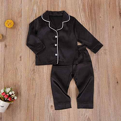 Kids Baby Girl Boy Satin Pajamas Set Button Down Sleep Shirt Top+Long Pants - Image 3