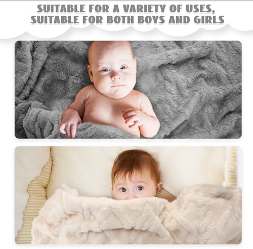 VitalCozy 4 Pcs Fleece Baby Blankets 3D Plush Soft Newborn, Neutral | - Image 4