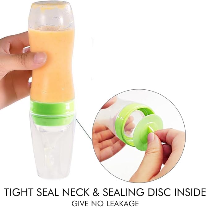 Matyz Silicone Baby Food Dispensing Spoon (Green, 4oz / 120ml) Squeeze Feeder with Spoon - Spoon Bottle for Baby - Baby Spoon Feeder Bottle Baby Solid Food Feeder - Ideal for 4 Months+ Babies
