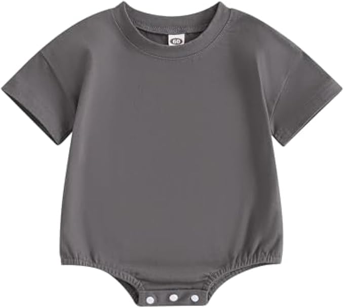 Baby Boy Girl Bubble Romper Infant Plain Oversize T-shirt Bodysuit by Merqwadd
