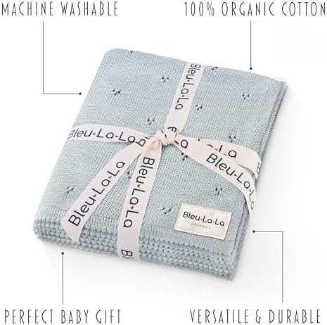 100% Luxury Organic Cotton Pointelle Knit Baby Quilt Blanket - Image 3