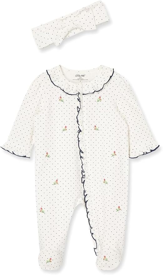 Little Me Clothes for Baby Girls 100% Cotton 2Pc Zipper Closure Footie and by LittleMeChildrensApparel