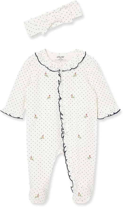 Little Me Clothes for Baby Girls 100% Cotton 2Pc Zipper Closure Footie and by LittleMeChildrensApparel
