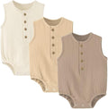 Baby Boy Romper 3 Pack Sleeveless Cotton Linen Tank Top Bodysuit | Breathable by WATOCHE