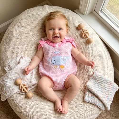 Newborn Baby Girl Summer Outfit Sleeveless Bubble Romper Gingham Bodysuit - Image 5