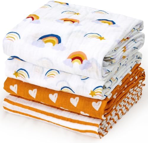 david's kids 4 Pack Baby Muslin Swaddle Blankets, 100% Cotton and Ultra Soft by davidskids
