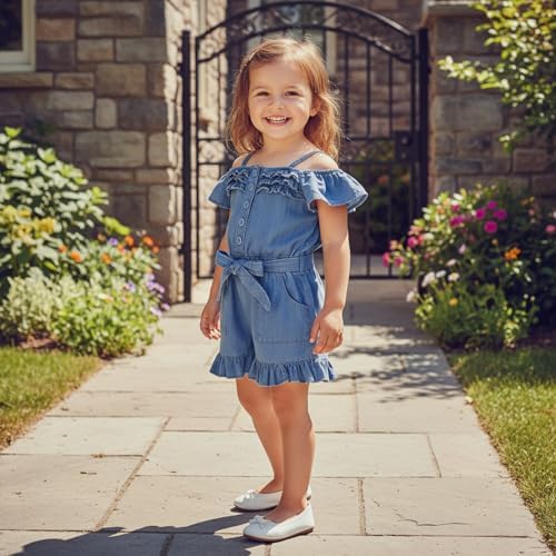 Baby Girl Denim Outfit Button Romper Jean Jumpsuit Shorts Overalls Toddler - Image 2