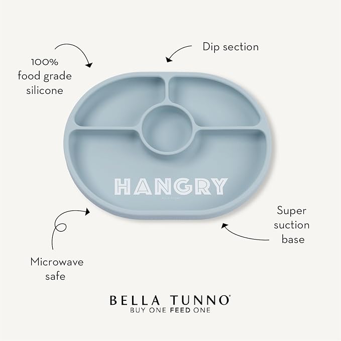 Bella Tunno Suction Plate for Babies & Toddlers, Self-Feeding Dish for Baby Led Weaning, Silicone Divided Plate, Sticks to Highchair Trays & Tables, Microwave & Dishwasher Safe, Get In My Belly