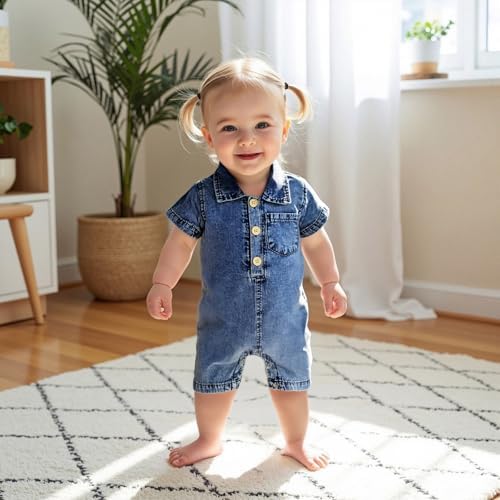 Baby Girl Denim Outfit Button Romper Jean Jumpsuit Shorts Overalls Toddler - Image 3