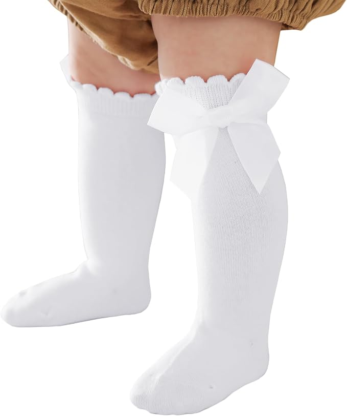 Baby Knee High Socks Newborn Ruffle Bow Socks Infant Long Sock Toddler Girls by Unknown