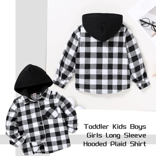 YOUNGER STAR Toddler Kids Boys Girls Flannel Hooded Plaid Shirt Button Baby Red - Image 3