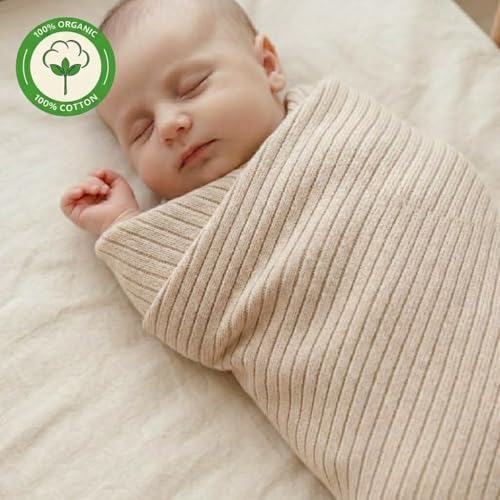 Receiving Blankets, 100% Organic Cotton Knit, Newborn Baby Swaddle | - Image 4
