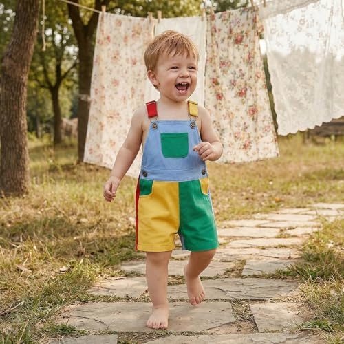 Fernvia Toddler Kids Baby Girl Boy Contrast Color Overalls Shorts Clothes - Image 2