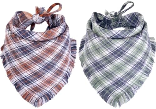 Fall Dog Bandana Autumn Thanksgiving Plaid Reversible Triangle Bibs Scarf by KZHAREEN