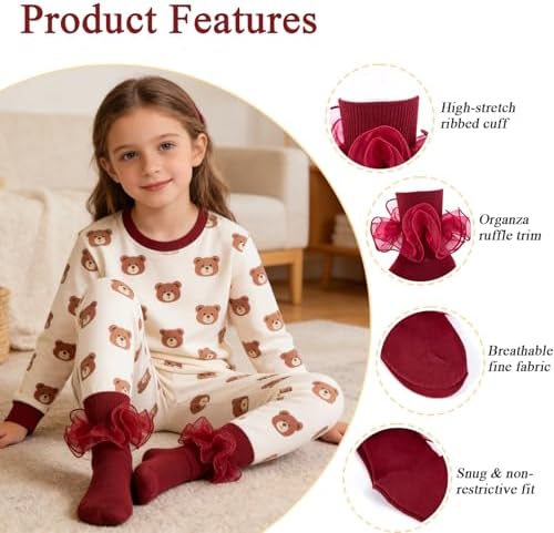 Girls Ruffle Socks Double Lace Turn Cuff Frilly Church Dress Socks - Image 5
