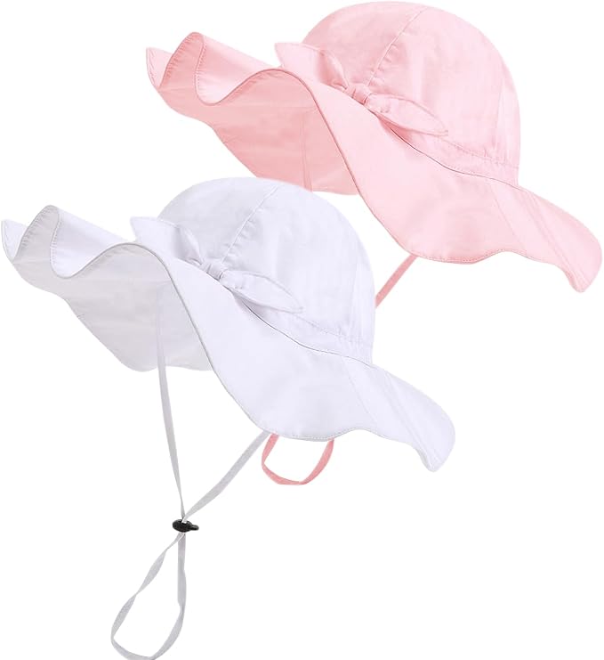 Baby Girl Sun Hat with UPF 50+ Outdoor Adjustable Beach Hat with Wide Brim by DANMY