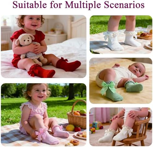 Baby Girl Socks, Ruffle Grip Bows, Toddler Newborn Infant, 6 Pairs - Image 6