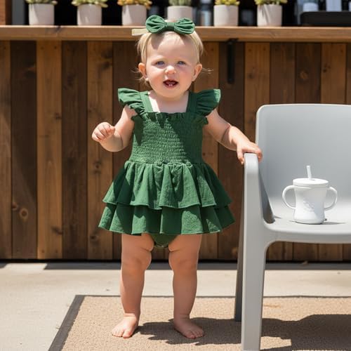 Newborn Baby Girls Summer Clothes Ruffle Sleeveless Pleated Smocked Bubble - Image 3