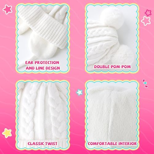 Duoyeree Toddler Winter Hat, Earflap Double Pom Pom Knit Beanie 0-36M - Image 3