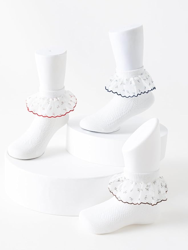 Baby Girls Socks with Bow Infant Breathable Mesh Ruffle Lace Sock - Image 7
